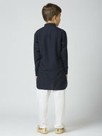 Joban Fashion Kids Island Full Sleeves Texture Cotton Kurta and Pyjama Set - Navy Blue