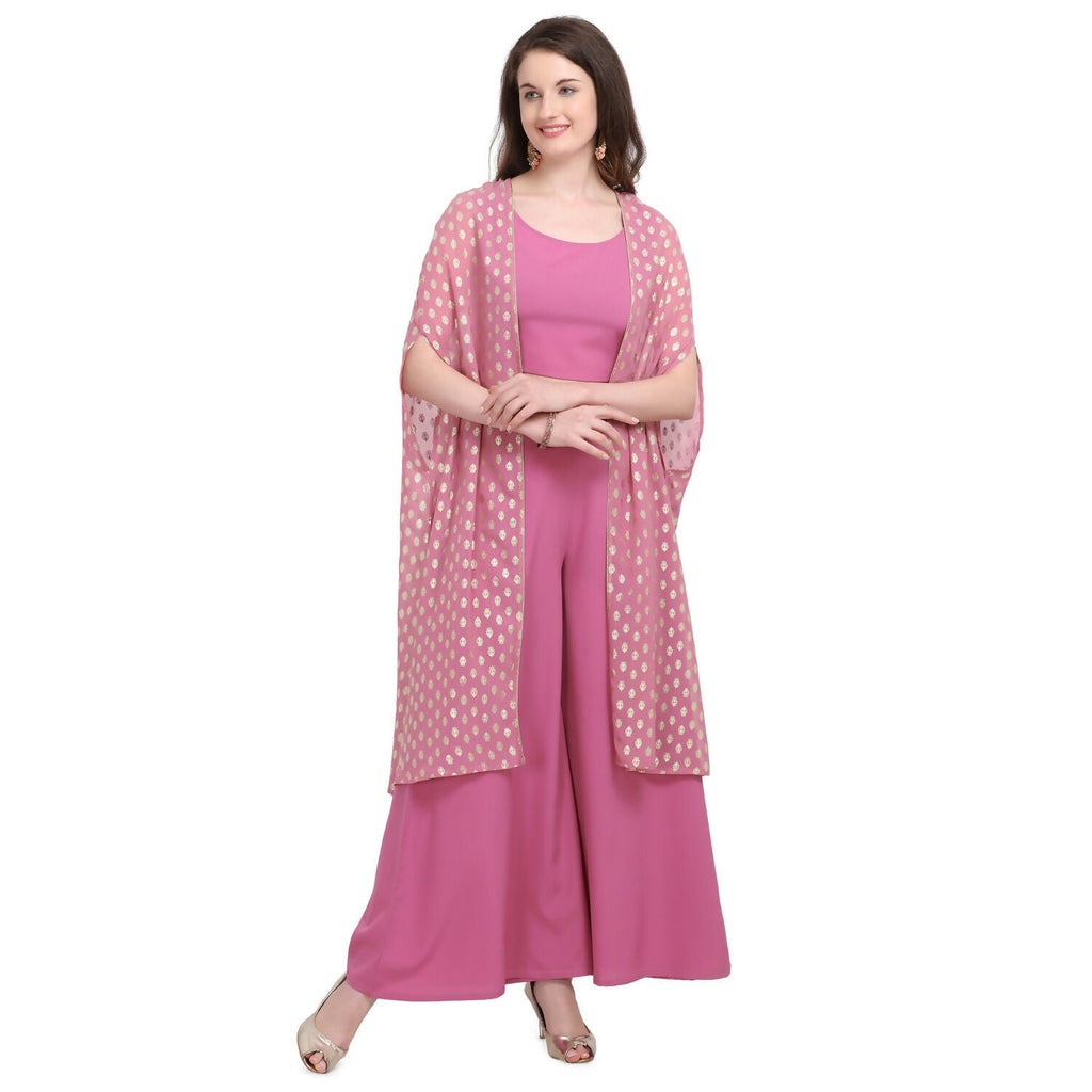 Vamika Crepe Rubber Print Pink Party Wear/Casual Wear/Office Wear Top Plazzo With Shrug