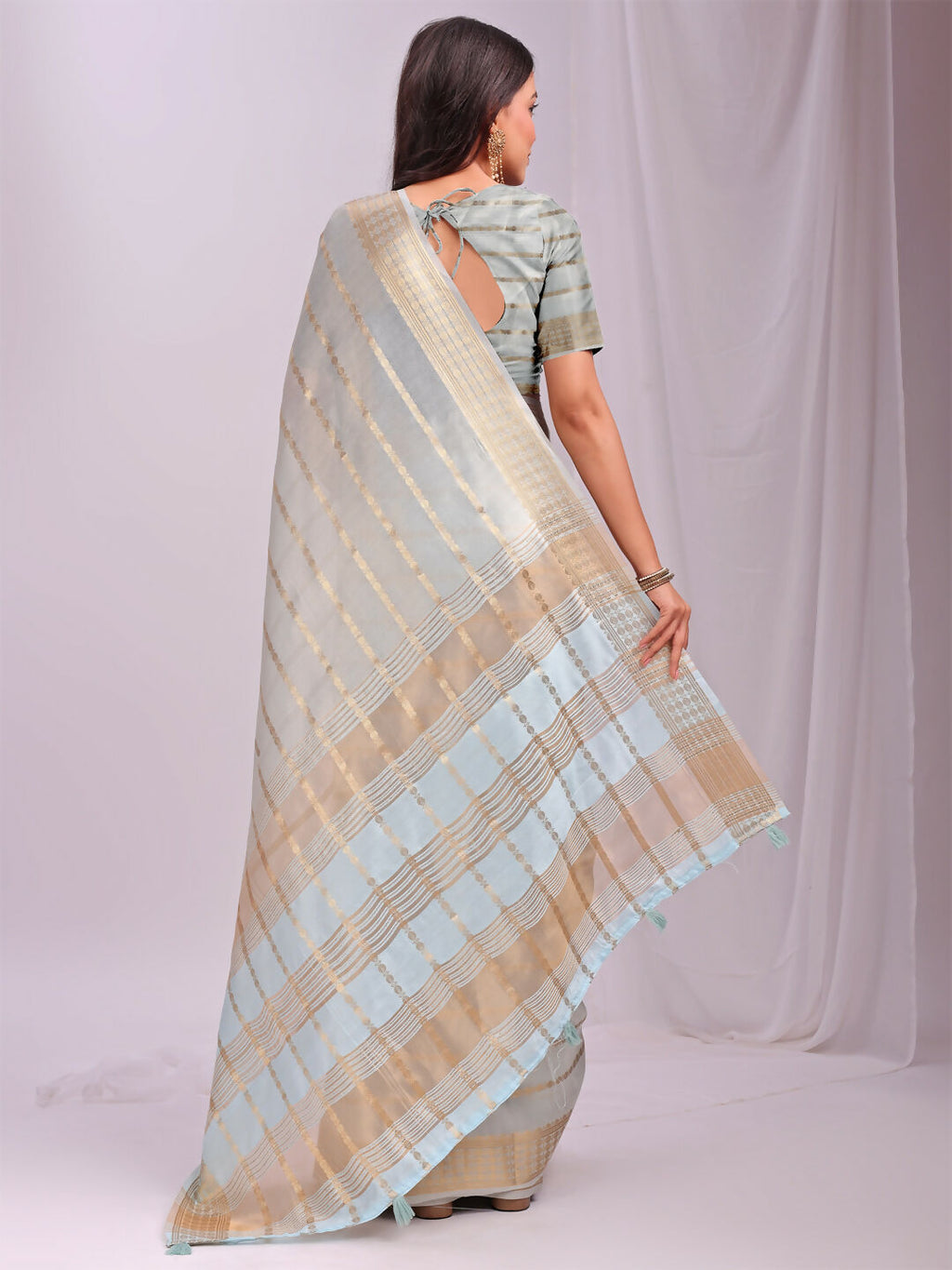 Shree Shyam Fashion Organza Sky Blue Saree - Distacart