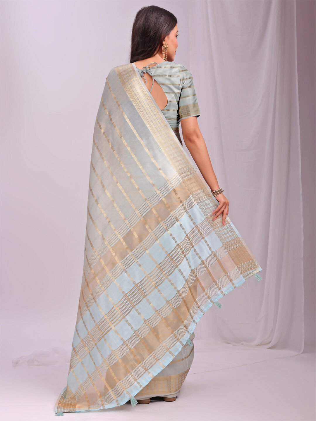 Shree Shyam Fashion Organza Sky Blue Saree - Distacart