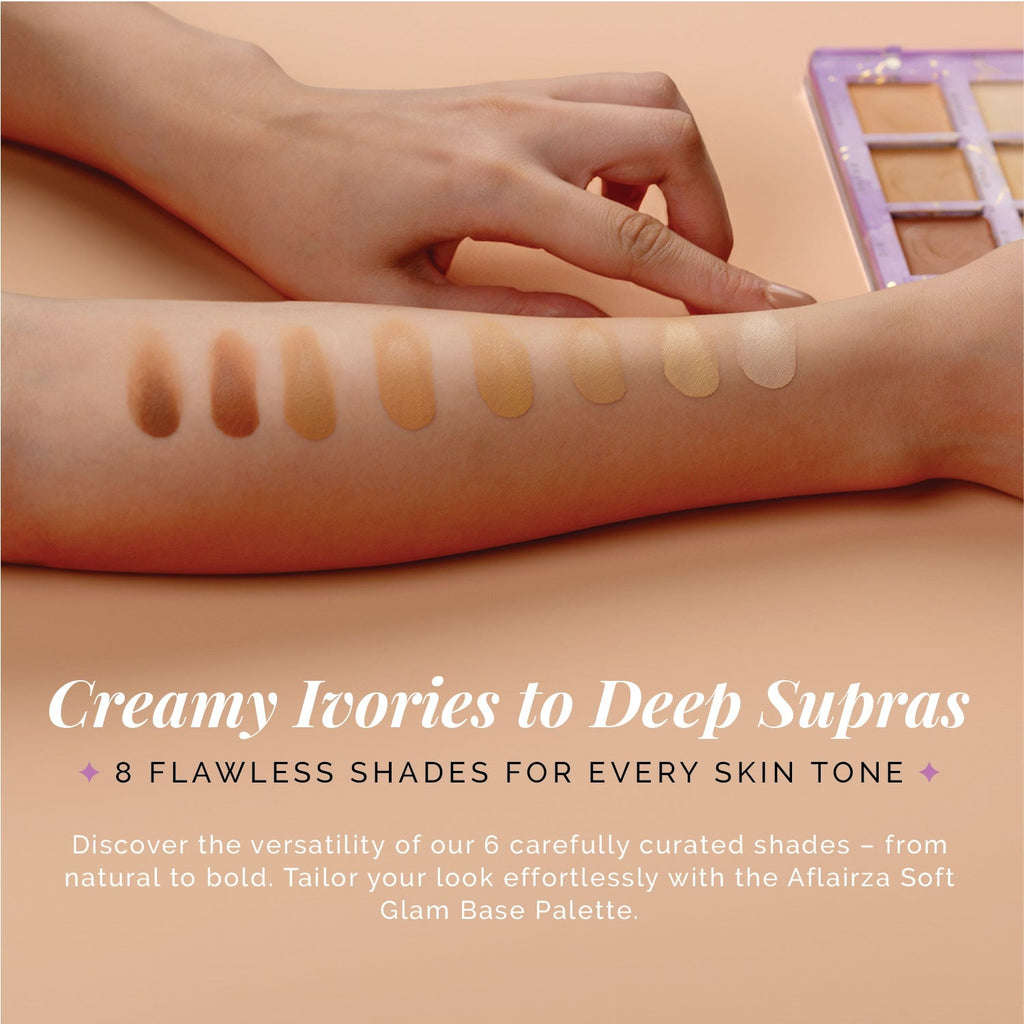 Aflairza Soft Glam Base Palette for Blendable, Long-Lasting Formula with Vitamin E & Jojoba Oil