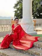 Vedant Vastram Soft Litchi Silk Banarasi Silk Jacquard Saree - Red