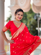 Vedant Vastram Soft Litchi Silk Banarasi Silk Jacquard Saree - Red