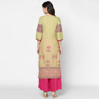 Cheera Hand Block Print Khaki Straight Kurta (MAAI-053K)