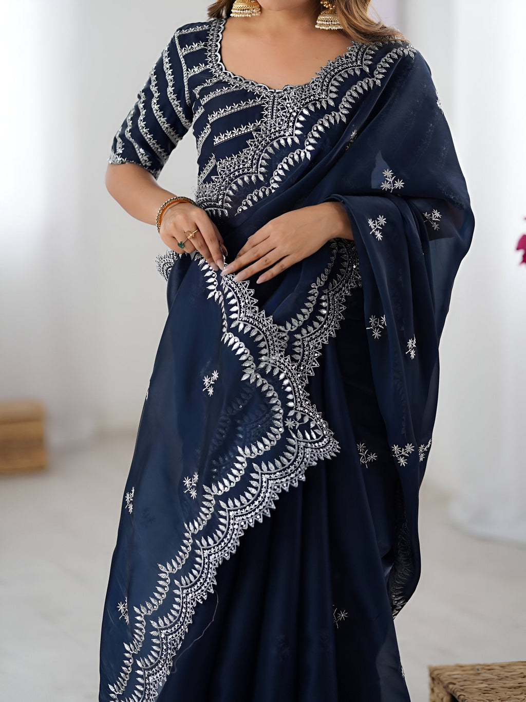 Lehenga Mart Party Wear saree for women - Navy Blue