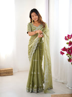Lehenga Mart Party Wear saree for women - Olive green
