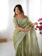 Lehenga Mart Party Wear saree for women - Olive green