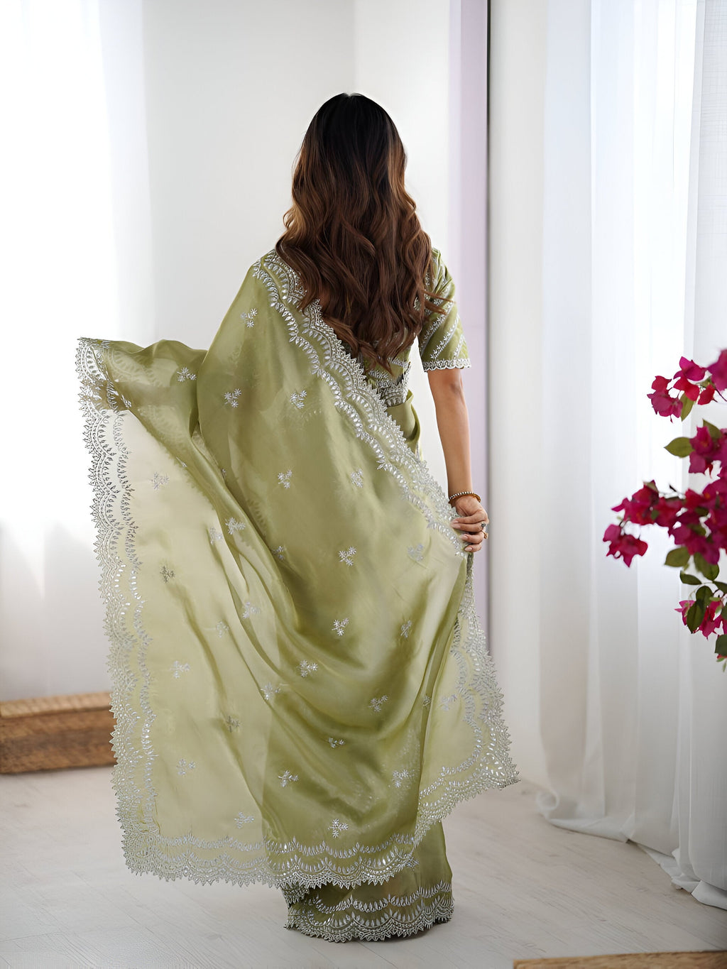 Lehenga Mart Party Wear saree for women - Olive green