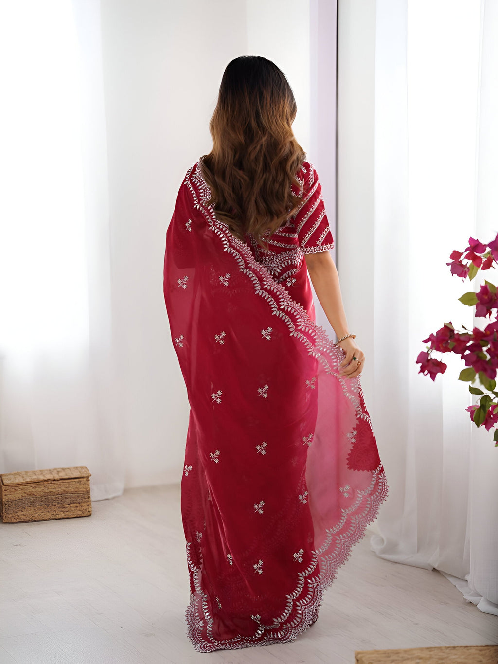 Lehenga Mart Party Wear saree for women - Red