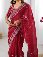 Lehenga Mart Party Wear saree for women - Red