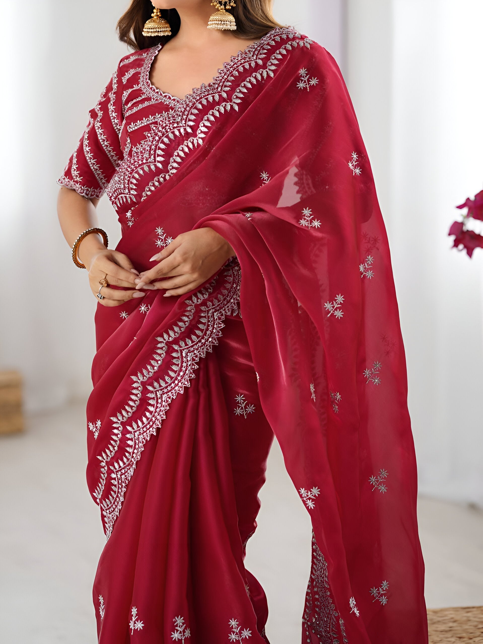 Lehenga Mart Party Wear saree for women - Red