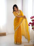 Lehenga Mart Party Wear saree for women - yellow
