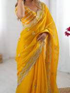 Lehenga Mart Party Wear saree for women - yellow
