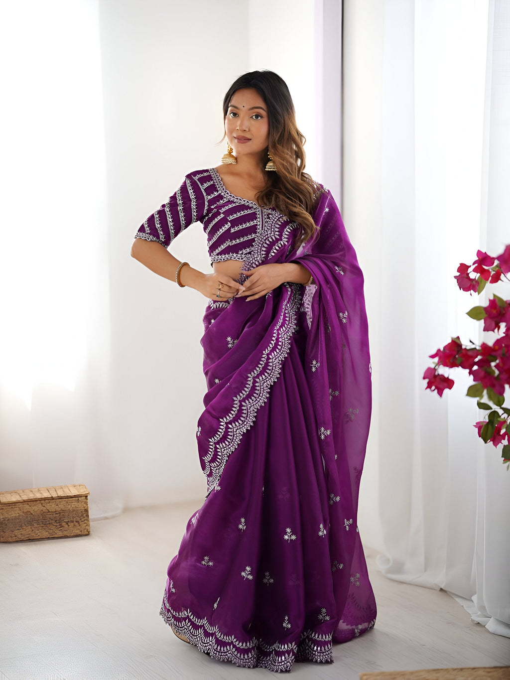 Lehenga Mart Party Wear saree for women - Purple