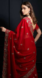 Joban Fashion Red Fandy Satin Silk Party Wear Sarees - Distacart