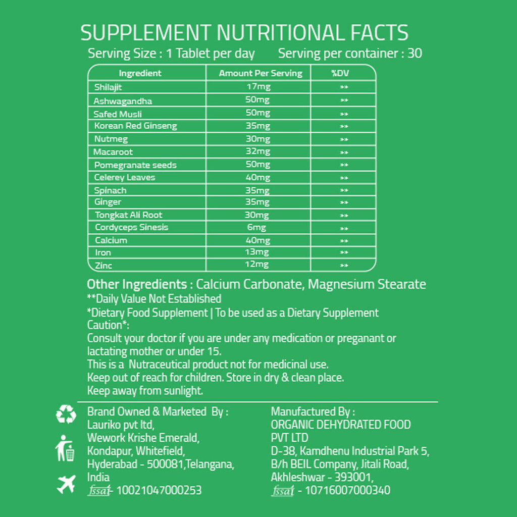 Laurik Testosterone Himalayan Sj, Ashwagandha, Safed Musli, Maca Root, And Korean Red Ginseng Tablets - Distacart