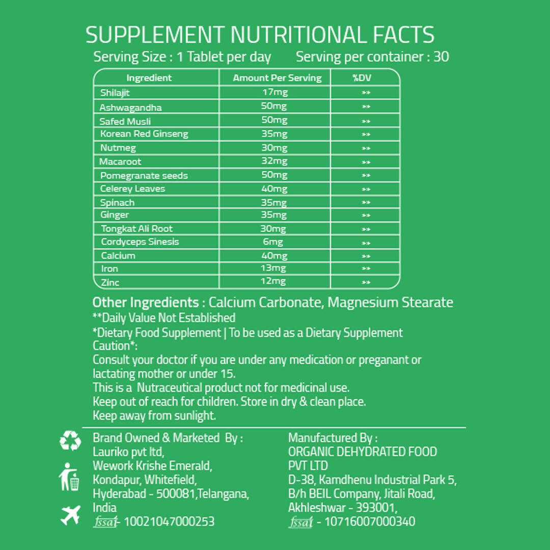 Laurik Testosterone Himalayan Sj, Ashwagandha, Safed Musli, Maca Root, And Korean Red Ginseng Tablets - Distacart