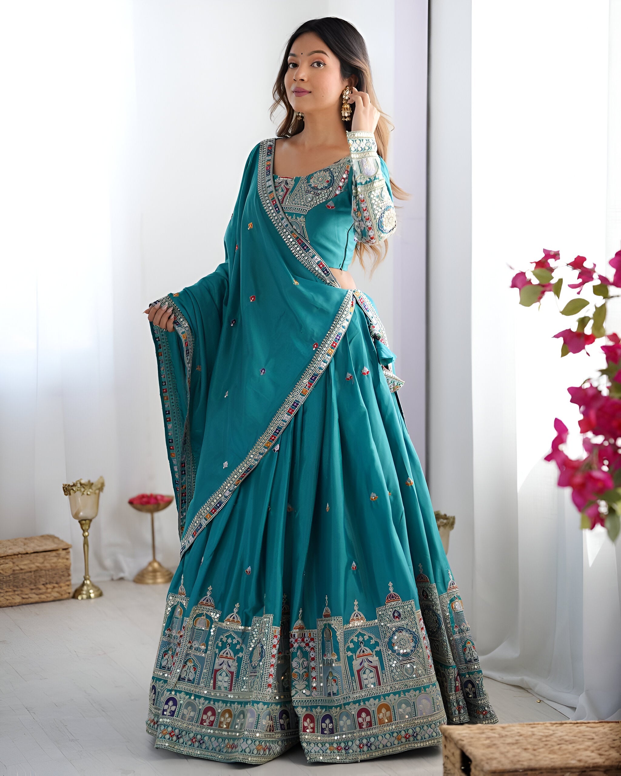 Lehenga Mart Designer Bollywood Style Wedding Wear Lehenga Choli - sky-blue