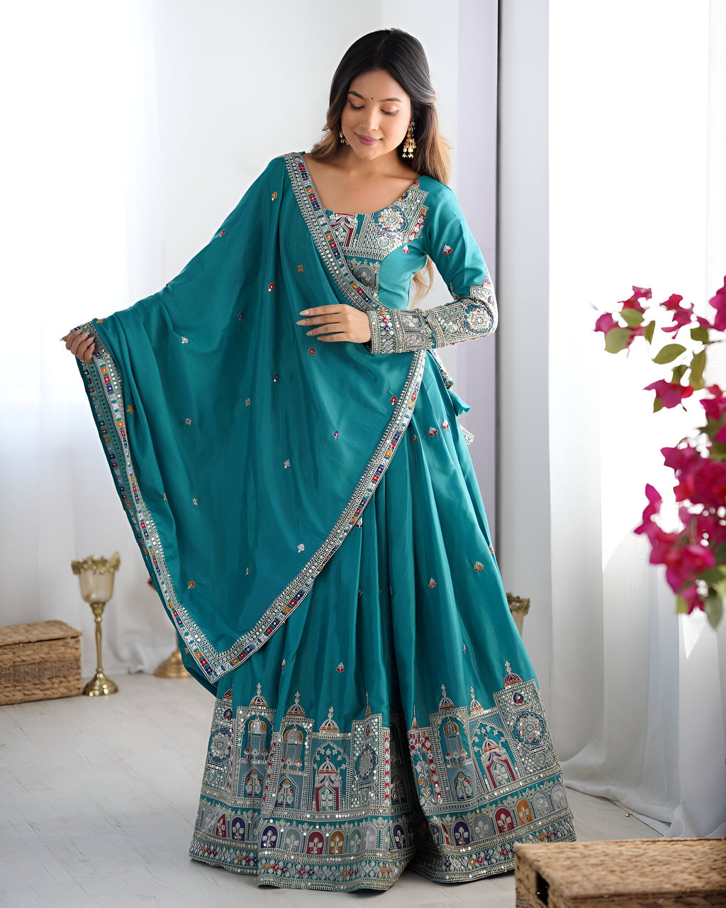 Lehenga Mart Designer Bollywood Style Wedding Wear Lehenga Choli - sky-blue