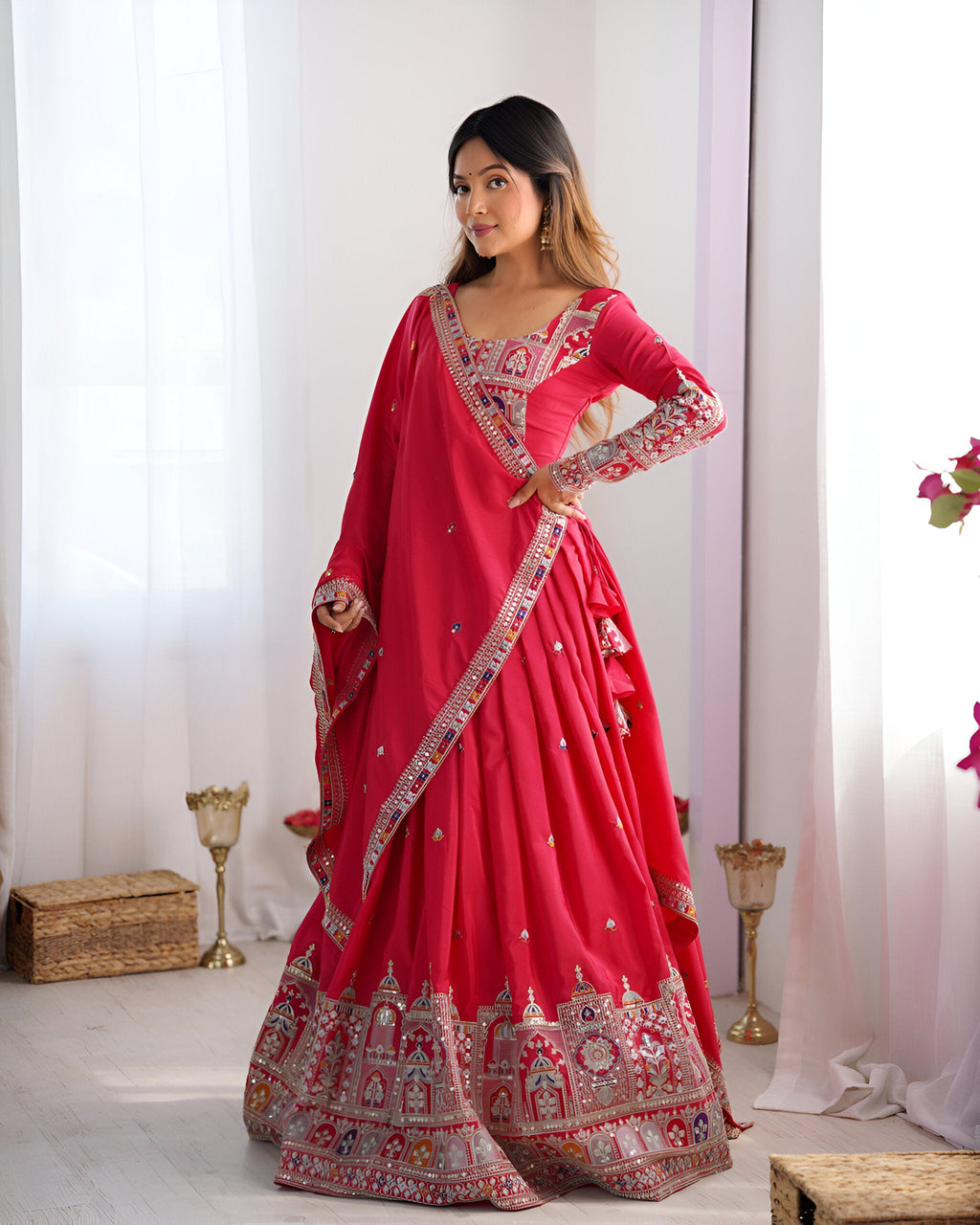 Lehenga Mart Designer Bollywood Style Wedding Wear Lehenga Choli - Red