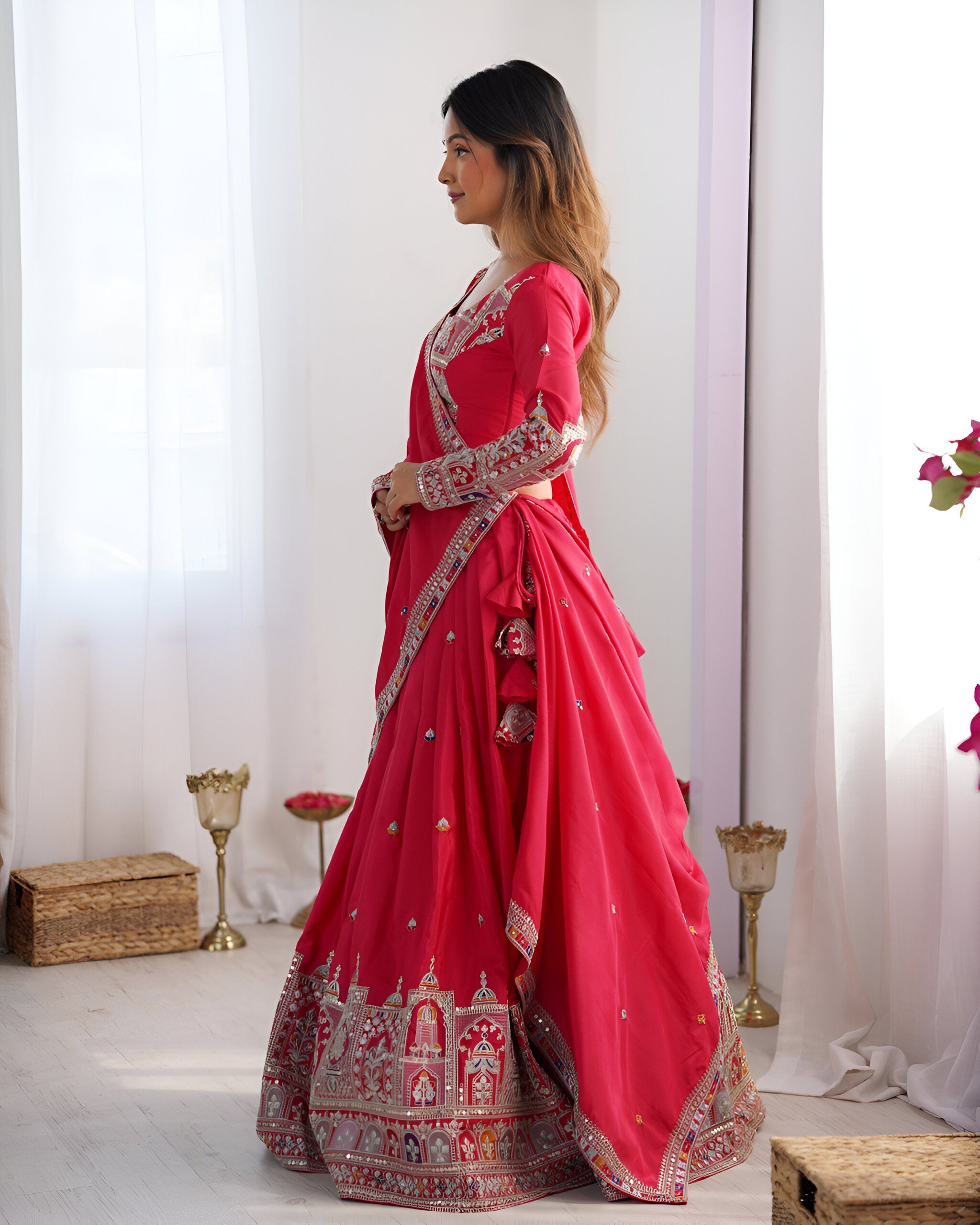 Lehenga Mart Designer Bollywood Style Wedding Wear Lehenga Choli - Red