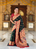 Vedant Vastram Soft Litchi Silk Paithani Jacquard Saree - Green