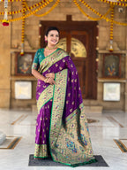 Vedant Vastram Soft Litchi Silk Paithani Jacquard Saree - Purple