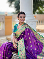 Vedant Vastram Soft Litchi Silk Paithani Jacquard Saree - Purple