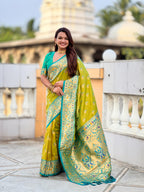 Vedant Vastram Soft Litchi Silk Paithani Jacquard Saree - Olive
