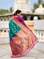 Vedant Vastram Soft Litchi Silk Paithani Jacquard Saree - Rama