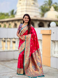 Vedant Vastram Soft Litchi Silk Paithani Jacquard Saree - Pink