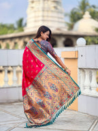 Vedant Vastram Soft Litchi Silk Paithani Jacquard Saree - Pink