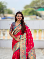 Vedant Vastram Soft Litchi Silk Paithani Jacquard Saree - Pink
