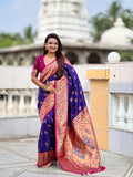 Vedant Vastram Soft Litchi Silk Paithani Jacquard Saree - Violet