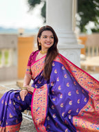 Vedant Vastram Soft Litchi Silk Paithani Jacquard Saree - Violet