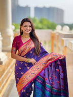 Vedant Vastram Soft Litchi Silk Paithani Jacquard Saree - Violet
