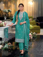 Anaita Turquoise Heavy Chinon Readymade Suit with Embroidery & Sequence Work - Distacart