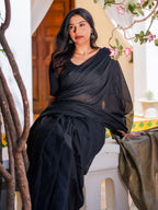 Zibaa Black & Gold Mul Cotton Saree - Distacart