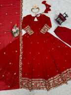 The52 Women's Beautiful Faux Georgette Fabric Embroidery Work Flared Anarkali Pant and Dupatta Set - Distacart