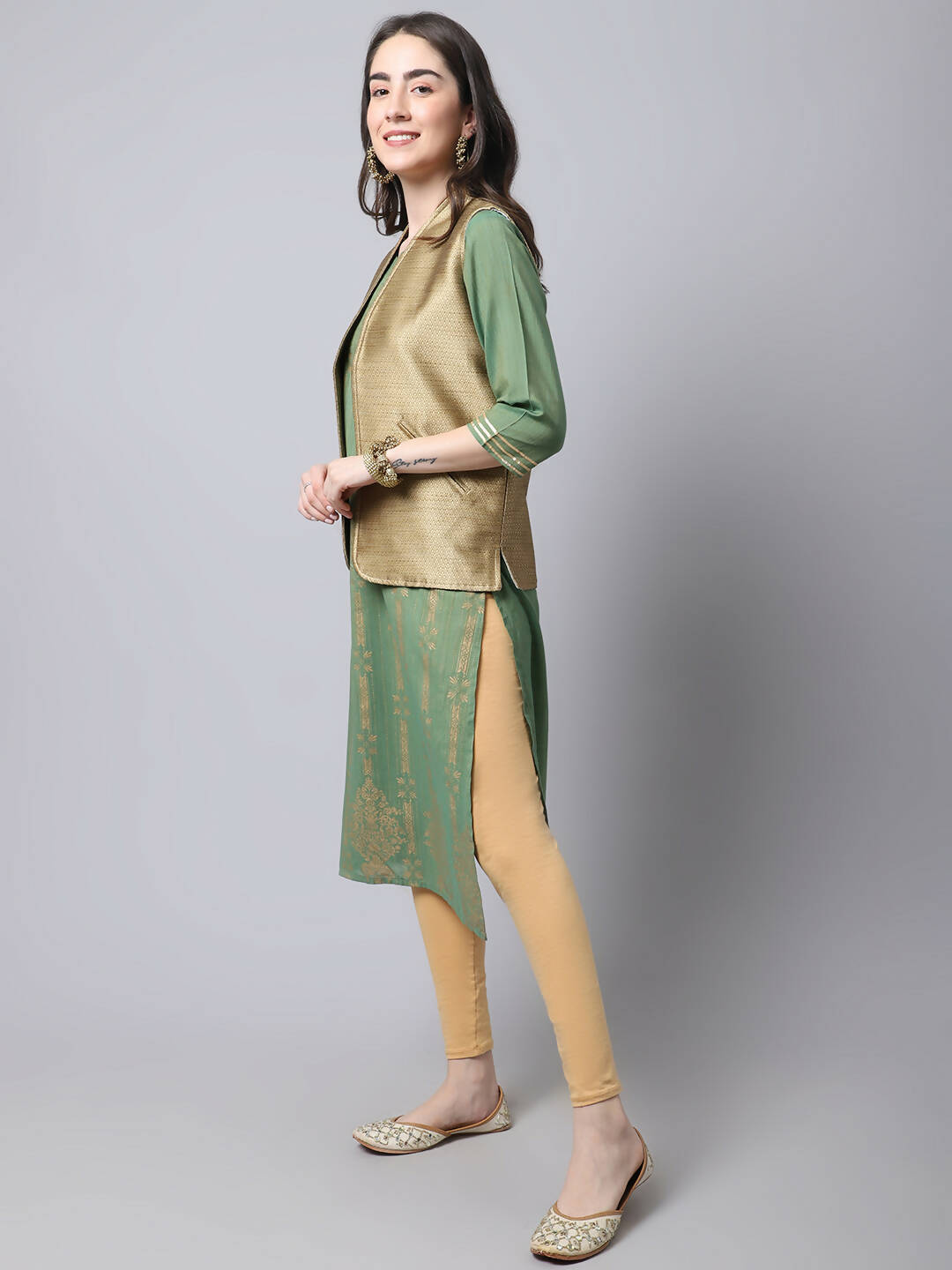 Even Apparels Beige Bansari Silk Open Front Women's Gillet - Distacart