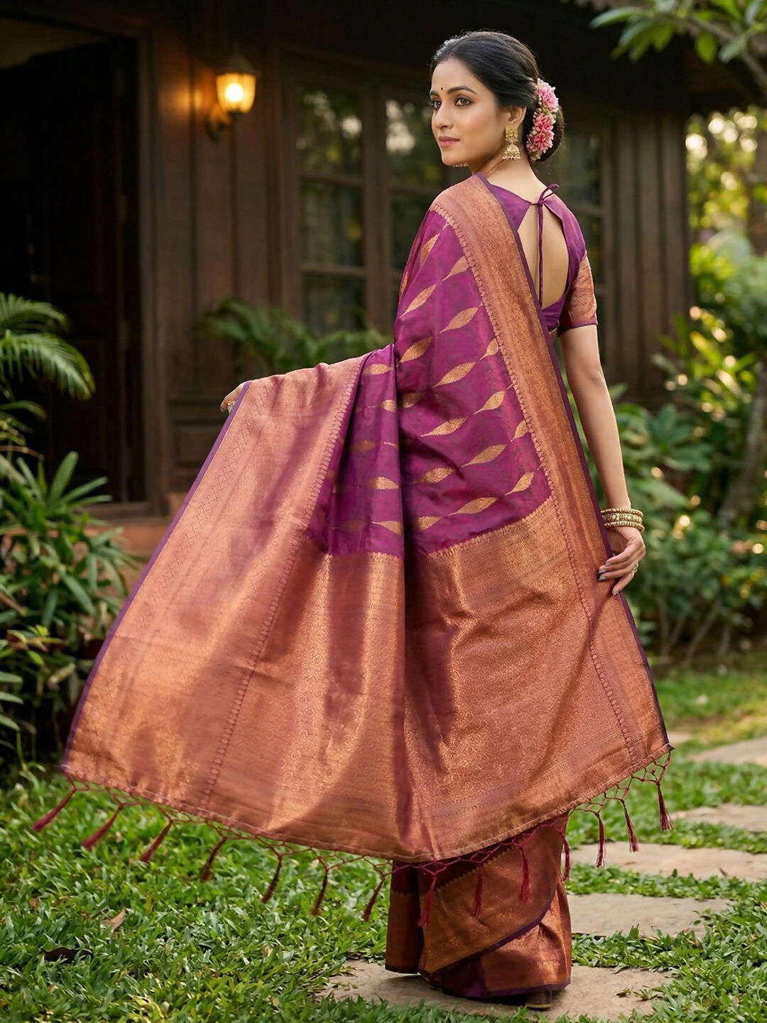 Shree Shyam Fashion Purple Silk Blend Saree - Distacart