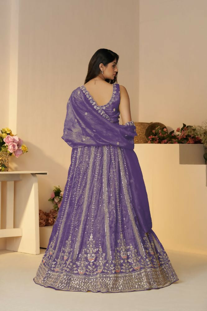 Kesar Fab Dark-Purple Jimmy Choo Hand_Woven Lehenga