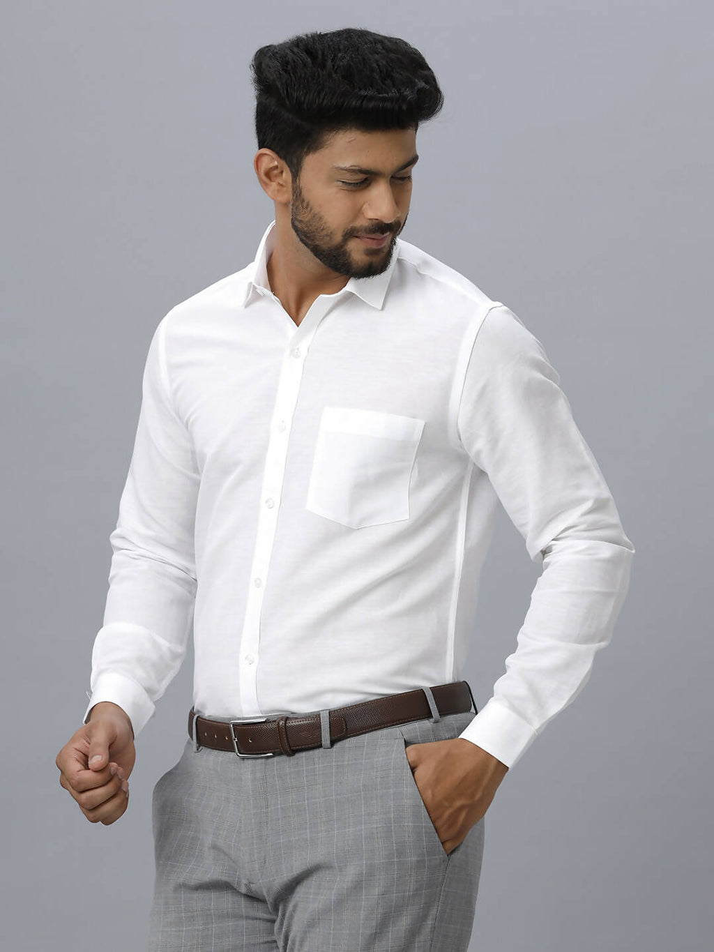 Ramraj Cotton Mens Full Sleeve White Shirt Plus Size - Justice White