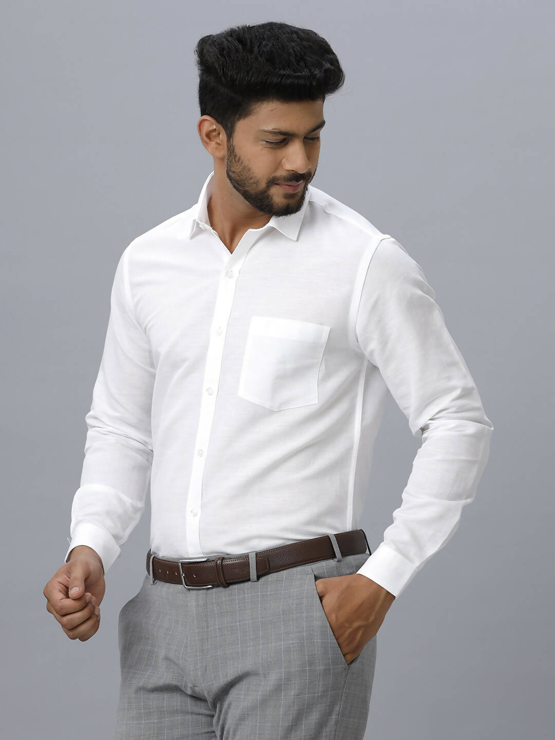 Ramraj Cotton Mens Full Sleeve White Shirt Plus Size - Justice White