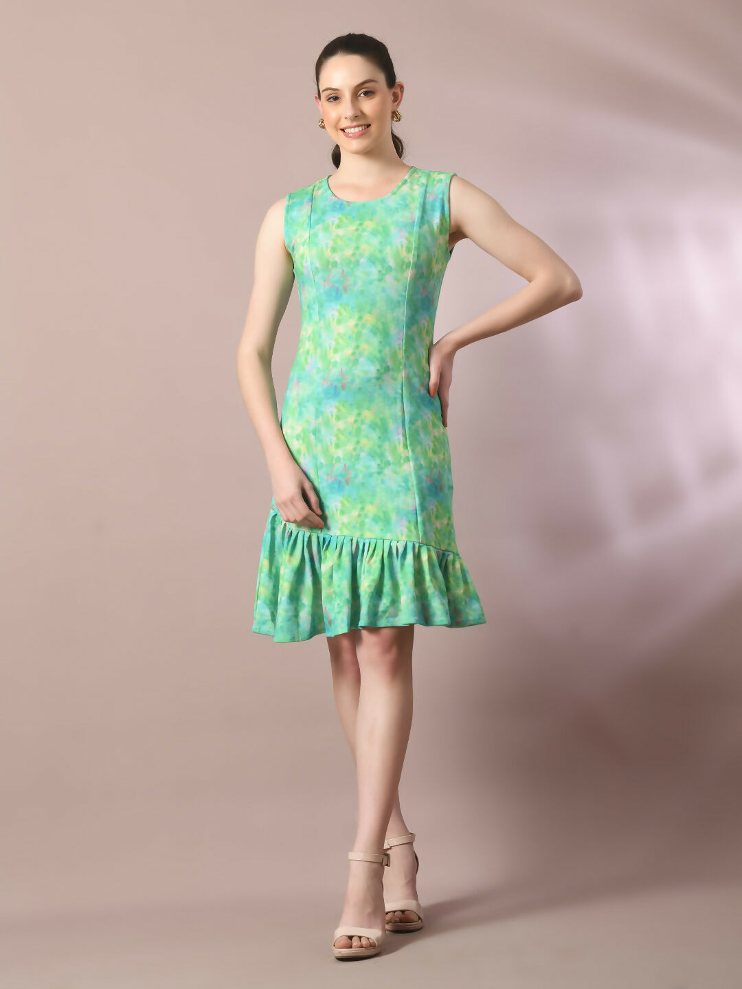 Myshka Women's Multi Printed Round Neck Fit and Flare Party Dress - Distacart
