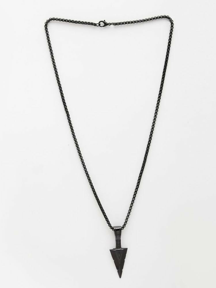 NVR Men's Black Arrow Shaped Rhodium Plated Pendant with Chain - Distacart