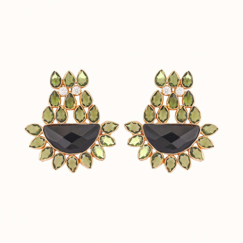 Nuyug 22K Gold Plated Dark Crystal Studded Contemporary Floral Shaped Stud Earrings - Distacart