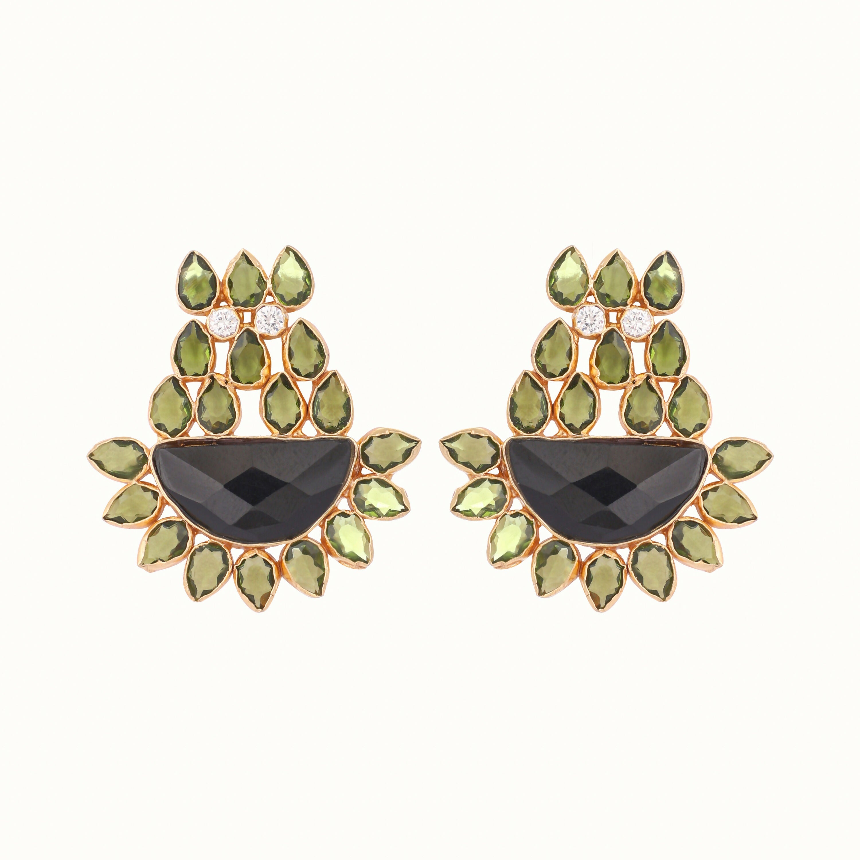 Nuyug 22K Gold Plated Dark Crystal Studded Contemporary Floral Shaped Stud Earrings - Distacart