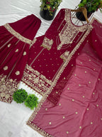 Prazu Fashion Maroon Georgette Embroidered Rivet Moti Work Palazzo Suit - Distacart