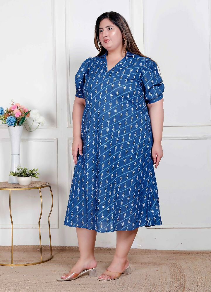 Miravan Plus Size Womens Floral Print Collar-Neck Puff Sleeves A-Line Maxi Dress - Distacart
